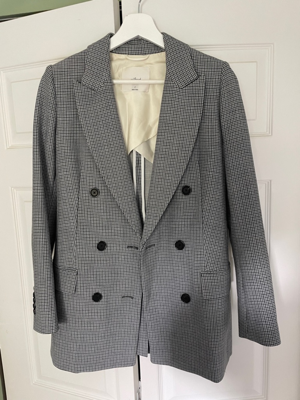 Wilfred Black & White Houndstooth Double-Breasted Blazer